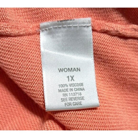 Coral Open-Front Cardigan Sweater 1X Dressbarn Womens Ruched Sleeves Lightweight - Picture 5 of 6